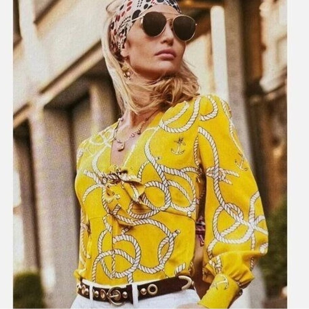 CAbi Yellow Tie Front Long Sleeve Blouse